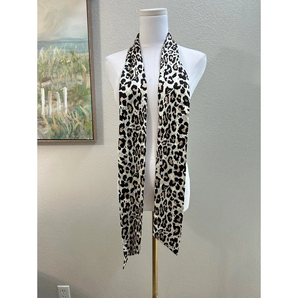 New York & Company 100% Silk Leopard Animal Print Skinny Scarf NWT